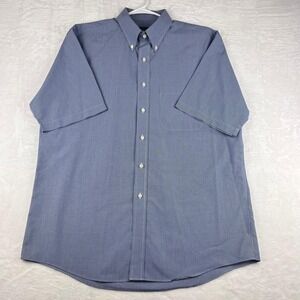 Jos A Bank Traveler's Collection Men L Blue Gingham Short Sleeve Button Up Shirt